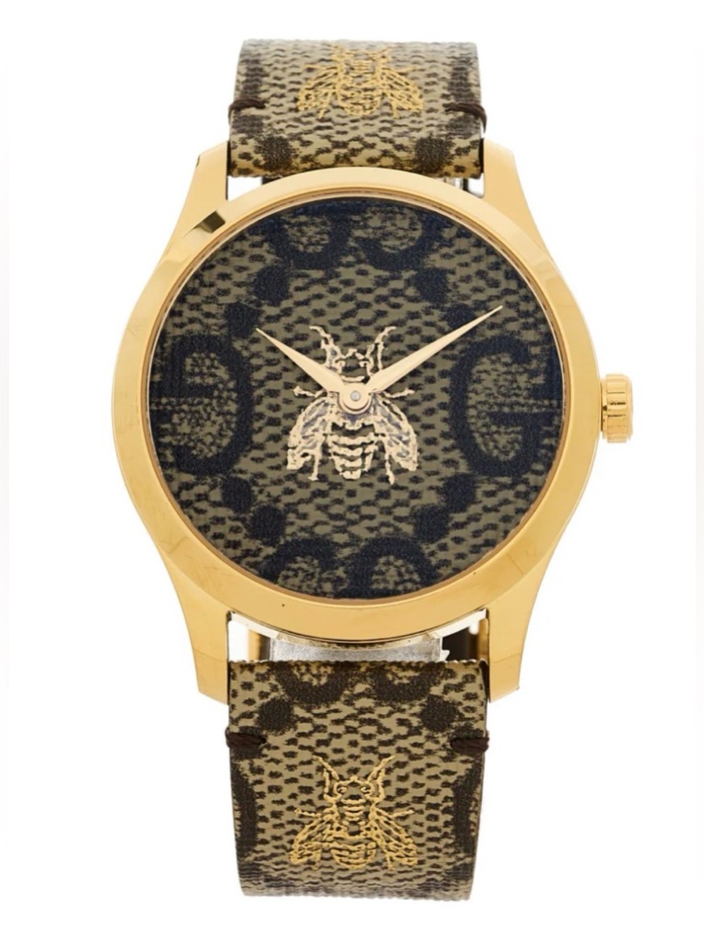 GUCCI Stainless Steel Canvas 38mm G-Timeless GG Supreme Bee Quartz Watch Brown
